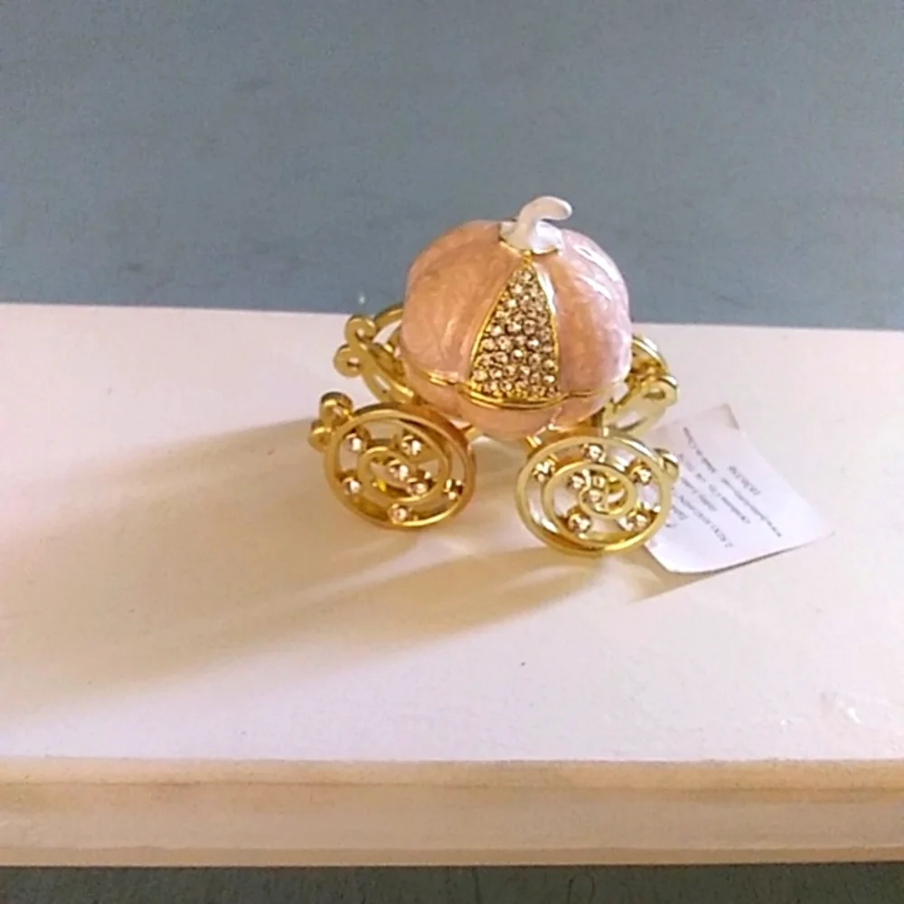 COPY - Bejeweled Cinderella Pumpkin Carriage Mini Hinged Trinket Pill Box 3" Hi… - Picture 1 of 5